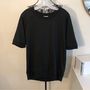 NWOT Lularoe Solid Black Crew Neck Short Sleeve Jane Sweatshirt- L